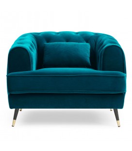 Fauteuil capitonné style boudoir velours bleu canard Tallinn