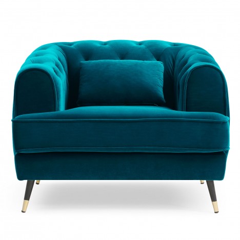 Fauteuil capitonné style boudoir velours bleu canard Tallinn - 