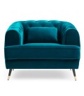 Fauteuil capitonné style boudoir velours bleu canard Tallinn - 