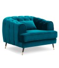 Fauteuil capitonné style boudoir velours bleu canard Tallinn - 