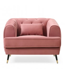 Fauteuil capitonné style boudoir velours rose poudré Tallinn