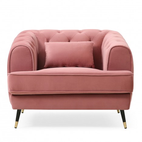 Fauteuil capitonné style boudoir velours rose poudré Tallinn - 