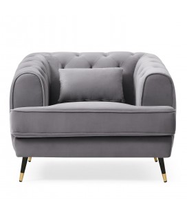 Fauteuil capitonné style boudoir velours gris Tallinn