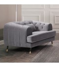 Fauteuil capitonné style boudoir velours gris Tallinn - 