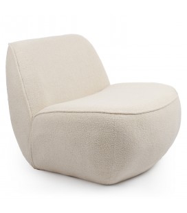 Fauteuil confort pouf tissu bouclette beige Thora