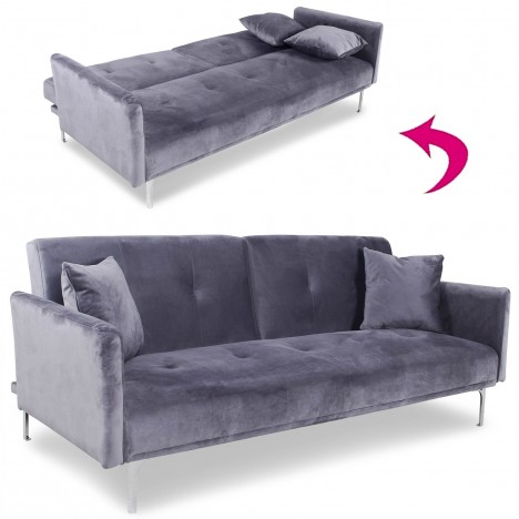 Canapé convertible clic-clac 3 places velours gris Sydy - 