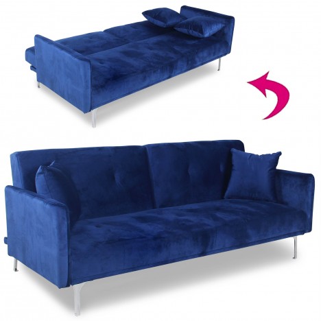 Canapé convertible clic-clac 3 places velours bleu Sydy - 