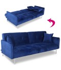 Canapé convertible clic-clac 3 places velours bleu Sydy - 