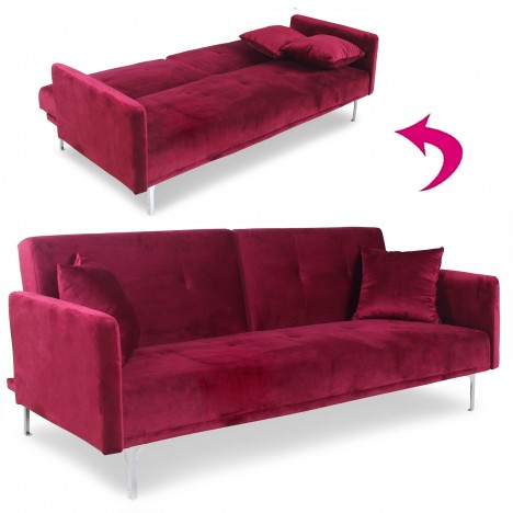 Canapé convertible clic-clac 3 places velours rouge Sydy - 