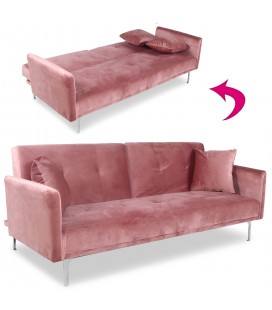 Canapé convertible clic-clac 3 places velours rose Sydy