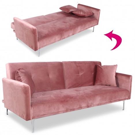 Canapé convertible clic-clac 3 places velours rose Sydy - 