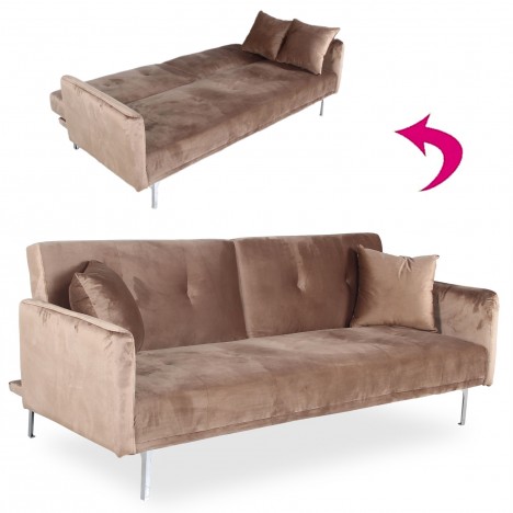 Canapé convertible clic-clac 3 places velours taupe Sydy - 