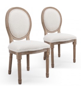 Lot de 2 chaises médaillon tissu bouclette crème Turin