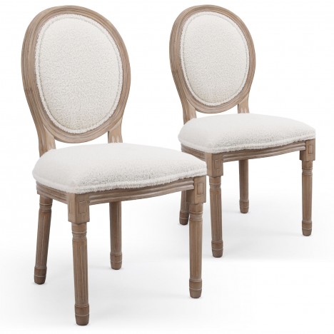 Lot de 2 chaises médaillon tissu bouclette crème Turin - 