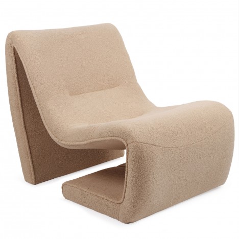 Fauteuil design tissu bouclette taupe clair Ulf - 