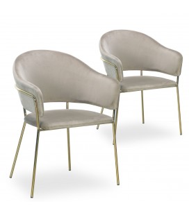 Lot de 2 chaises fauteuils velours taupe Ulrick