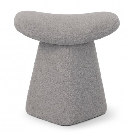 Tabouret design matelassé tissu bouclette gris Valence - 