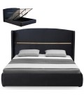 Lit-coffre complet avec sommier relevable 180x200cm velours noir et doré Tristan - 