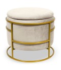 Pouf coffre rond en velours beige Valparaiso - 