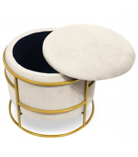 Pouf coffre rond en velours beige Valparaiso