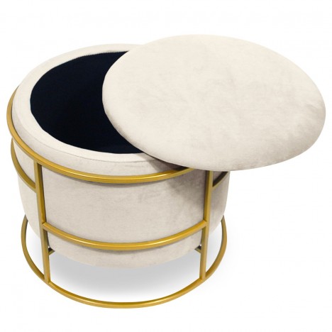 Pouf coffre rond en velours beige Valparaiso - 