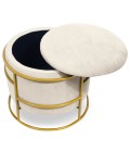 Pouf coffre rond en velours beige Valparaiso - 