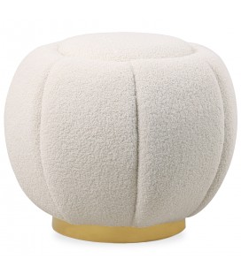 Pouf rond pied doré et tissu bouclette crème Varga