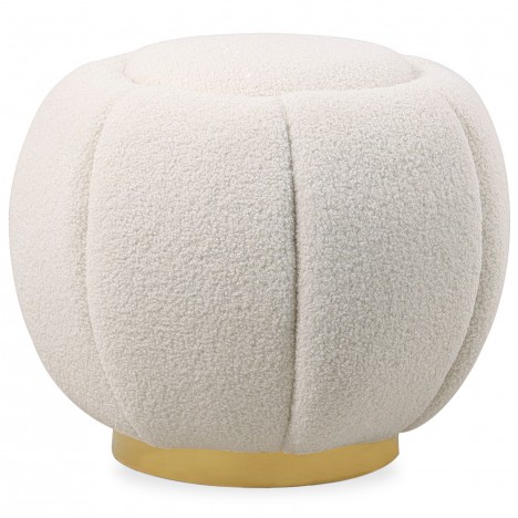 Pouf rond pied doré et tissu bouclette crème Varga - 