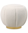 Pouf rond pied doré et tissu bouclette crème Varga - 