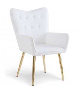 Fauteuil cocooning tissu bouclette blanc et pieds doré Verona