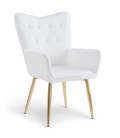 Fauteuil cocooning tissu bouclette blanc et pieds doré Verona - 