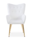 Fauteuil cocooning tissu bouclette blanc et pieds doré Verona - 