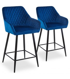 Lot de 2 chaises de bar velours bleu Veronika