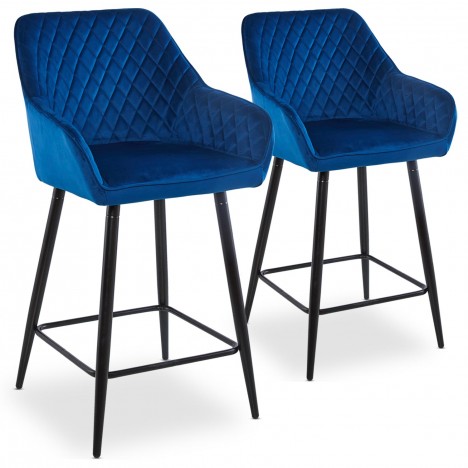 Lot de 2 chaises de bar velours bleu Veronika - 