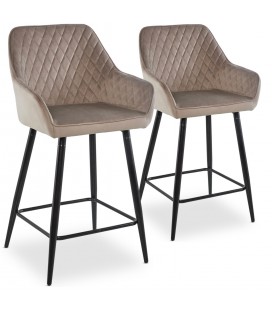 Lot de 2 chaises de bar velours taupe Veronika