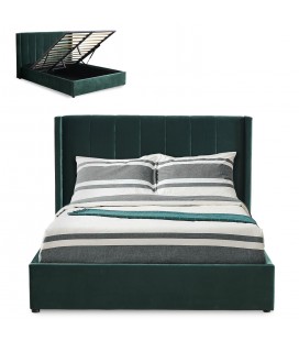 Lit double avec sommier relevable 140x190cm velours vert Vienna