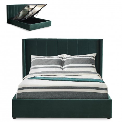 Lit double avec sommier relevable 140x190cm velours vert Vienna - 