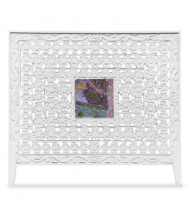 Tête de lit 160cm bois blanc motifs fleurs Violetta