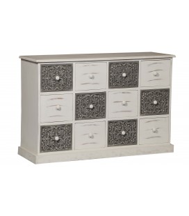 Commode 12 tiroirs bois gris et blanc 120cm Washington