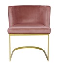 Chaise fauteuil velours rose pieds doré Wellington - 