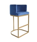 Chaise de bar velours bleu pieds doré Wellington - 