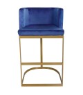 Chaise de bar velours bleu pieds doré Wellington - 