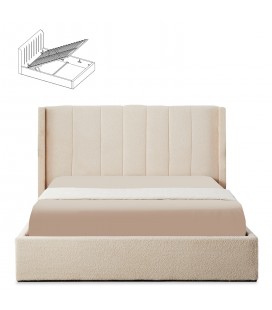 Lit coffre sommier relevable 160x200cm tissu bouclette crème Vienna