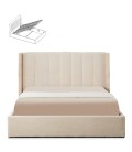 Lit double avec sommier relevable 160x200cm tissu bouclette crème Vienna - 