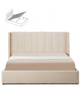 Lit coffre sommier relevable 180x200cm tissu bouclette crème Vienna