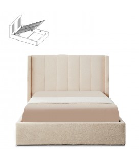 Lit coffre sommier relevable 140x190cm tissu bouclette crème Vienna