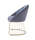 Chaise design dossier arrondi effet drapé pied doré et velours gris Zagreb - 