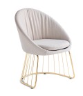 Chaise design dossier arrondi effet drapé pied doré et tissu beige Zagreb - 