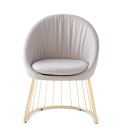 Chaise design dossier arrondi effet drapé pied doré et tissu beige Zagreb - 