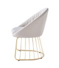 Chaise design dossier arrondi effet drapé pied doré et tissu beige Zagreb - 